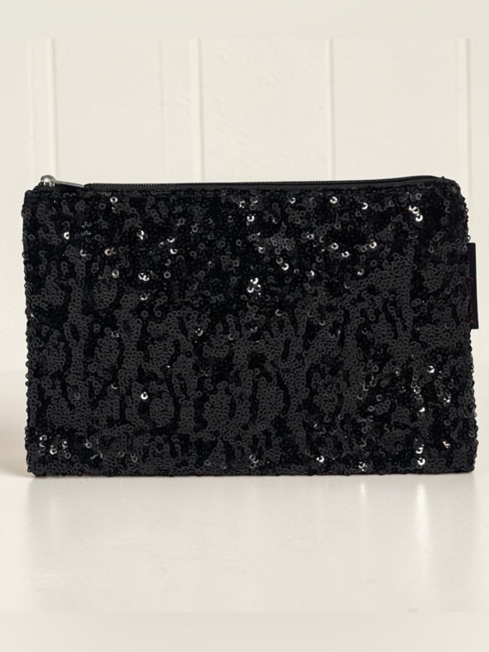 YBF Black Sequin Zip Clutch - Women's Evening Bag